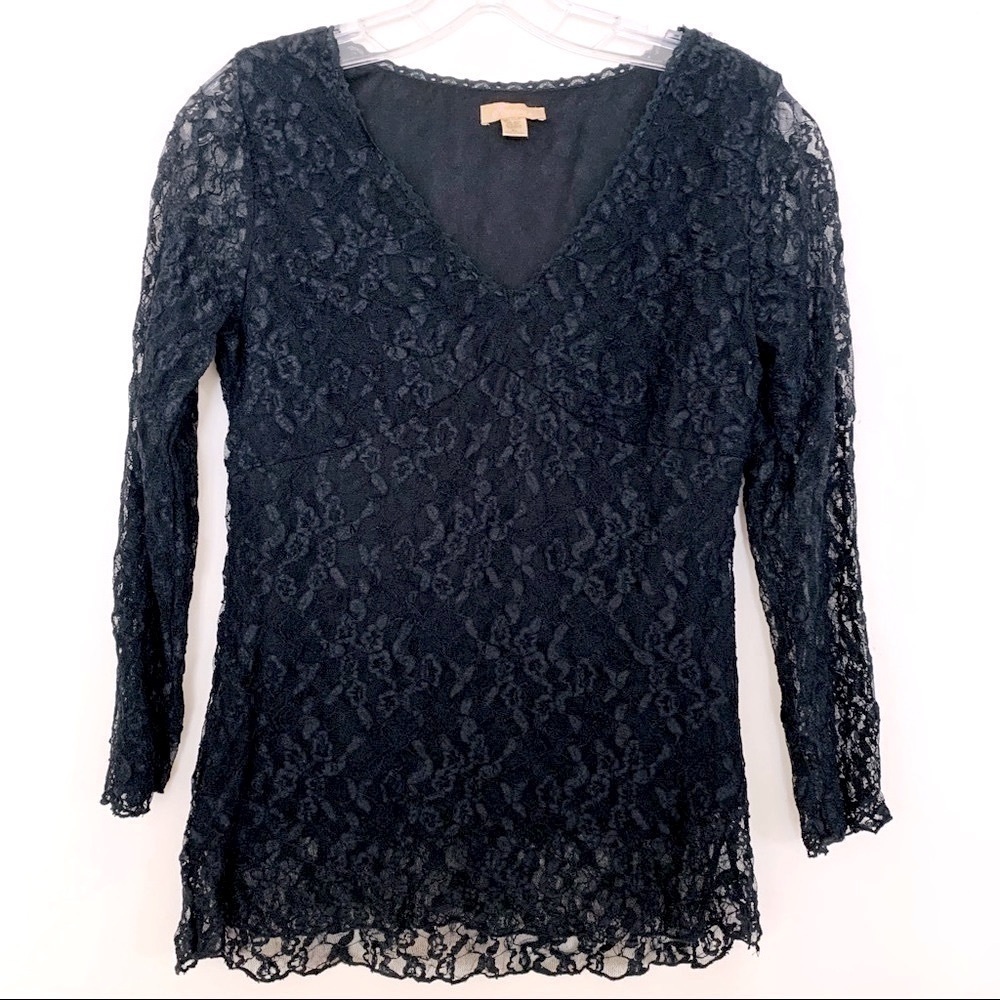 𝅺forever Vintage Black Lace Long Sleeve Top.